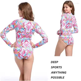 Women's Swimwear Women Diving Suit Neoprene Printing Bikini Wetsuit Long Sleeve Pink Professional One-piece Surfing 1.5mm/3mm