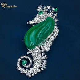 Gioielli Wong Rain Vintage 100% 925 Sterling Sliver 15*30 mm Emerald Emerald ad alto diamante di gemma gemma marittima Spille