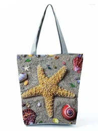 Bolsas de ombro de ombro Praia Starfish Saco impresso para mulheres ecológicas bolsas práticas ecológicas para mulheres Moda de alta capacidade Tote portátil feminino