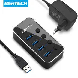 HUBS RSHTECH 5 Гбит/с USB HUB SPLITER Aluminum 4port USB 3,0 Расширение концентратора с индивидуальным выключателем включения/выключения