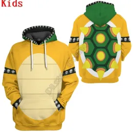 T-shirt Bowser Uniform 3D Stampato con cappuccio 3D per bambini Pullover Felthirt Tracksuit Giacca T-Shirts Boy Girl Cosplay abbigliamento 04