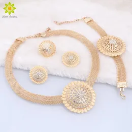 Strands Äthiopien Gold Farbe Dubai Schmucksets Frauen Hochzeit Geschenke Anhänger Halskette Ohrringe Armband Ring Schmuck Set