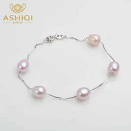 Strands Ashiqi Genuino 925 bracciale in argento sterling per donne 78 mm Regalo di gioielli di perle d'acqua dolce naturale