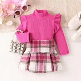 Roupas Conjuntos de Roupas 6m-5y Born Born Kids Girls Meninas Roupa High Pit Stripe Tops de mangas compridas Coloque as roupas de saia curta da cintura