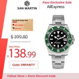 الساعات San Martin Men Diving Watchs Luxury Business Stainless Steel Watch Mechanical Watch Sapphire Glass Plass 20bar SN0017