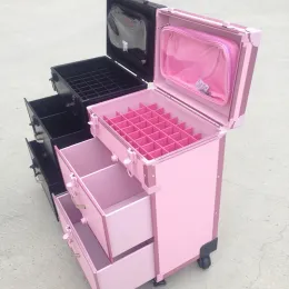 Inks Women Cute pink Trolley Cosmetic case Rolling Luggage,Men Domineering black Nails Makeup Toolbox,Beauty Tattoo Trolley Suitcases