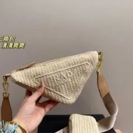 Tote bag high definition Spring/Summer Lafite Grass Camera Woven Letter Embroidery 2-in-1 Underarm Hobo Triangle Small Square
