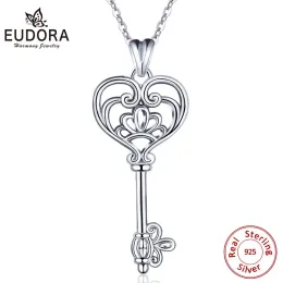 Necklaces EUDORA new 925 Sterling Silver Happiness Key Pendant Necklace Sterling Silver Jewelry for women teen anniversary party Gift D93