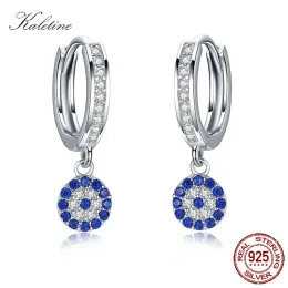 Brincos Kaletine 925 Brincos de argola de prata esterlina Ear rolagem de zircão azul Brincos de jóias turcas para mulheres