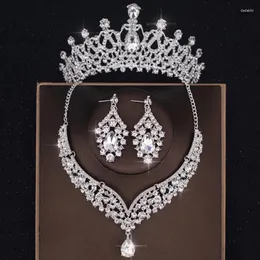 Kopfbedeckungen Luxus Kristallkronhalskette Ohrring Set Set Strass -Brautschmuck Hochzeit Haarzubehör Tiara