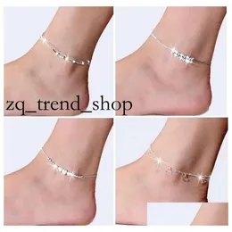 Fußkettchen 925 Sterling Sliver Armband für Frauen Fuß Schmuck eingelegte Zirkon -Knöchelarmbänder auf einer Beinpersönlichkeit Geschenke Drop Lieferung DHGNE 50