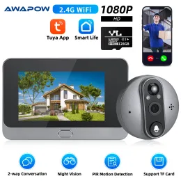 Control Awapow Smart Home Tuya Pleefole Drzwi Widok Kamera 4.3 cala 1080p wideo Door Bell Noc Pir Motion Detekcja Drzwi cyfrowe Pieczniki