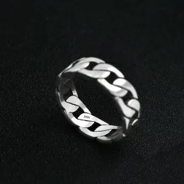Ringar ren silver 925 thailändska silverälskare par ringer band retro väv flätan tvärlänk kedja s925 ringband smycken