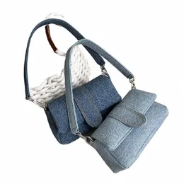Fi Women Simple Denim Conder Counter Facs Office Office Lady Elegant Handbags Class All Match Underarm Bag Y2K S6K1#