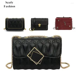 Сумки на плечах Scofy Fashion Chic Chain Crossbody For Women Geometric Messenger Bag High Designer Diamond Rattice