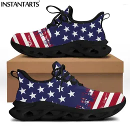 Повседневная обувь Instantarts American Flag Design Sneakers Женщины унисекс патриотичный американский шнурок весенний вязаный вязание ежедневные квартиры