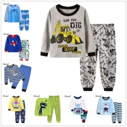 T-shirts Digger Baby menino Pamas roupas de roupas de manga longa Crianças de algodão Tshirts Pijama de calça de calça do Kid Kid Sleepwear 2 3 4 5 6 7 anos