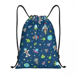 Shopping Bags Outer Space Doodle Drawstring Backpack Women Men Gym Sport Sackpack Foldable Universe Spaceship Training Bag Sack