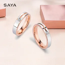 Rings Wedding Ring, Rose Gold Plating Tungsten Synthetic Moissanite Inlay Confort Fit Band, Free Shipping, Engraving