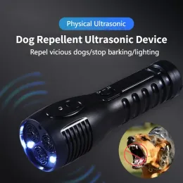 Repellents USB Rechargeable Dog Repellent Training Device Anti Bark Stop Bark Ultrasonic Dog Repeller Defense Cat Electric LED Flashlight