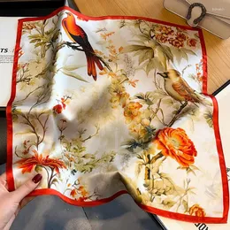 Sciarpe arrotolato a mano la seta di seta sciarpa donne uccelli e avvolgimento della stampa albero echarpe foulards femme quadra bandana lady hijab