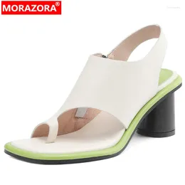 Sandals MORAZORA 2024 Genuine Leather Top Quality Ladies Zipper Slingbacks Shoes Thick High Heels Women's