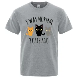 Camisas, eu estava normal 3 gatos atrás camisetas machos impressos roupas de manga regular moda moda tshirts respirável homens casuais camisetas