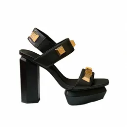 Damen Sandalen FI Klassische High Heels Ava Leder Plattform Sandalen FI Mule Schuhe 9,5 cm Dicke Absatz wasserdichte Plattform High Heel B1BR#