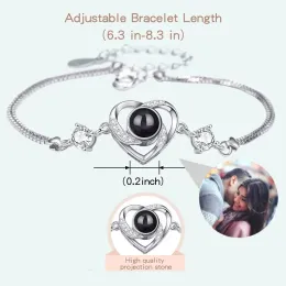 Strängar S925 Personlig projektion Foto Braceletheart Pendant Armbandprojection Memorial Custom Image Jewelry Women Family Gift