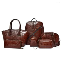 حقيبة عالية الجودة PU Leather Handbags Women Fashion Ladies 6 قطع مجموعة كتف مصمم مصمم تمساح أنثى