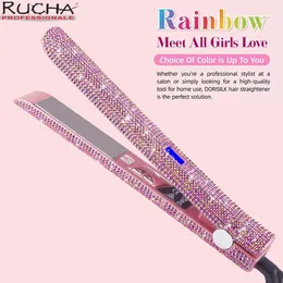 Hair Straightener Rhinestone Ceramic Flat Iron Profession Salon Straightening and Curling 240418