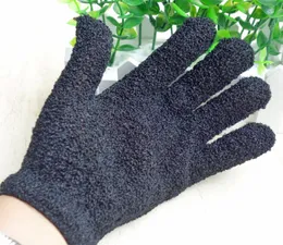 Färg Black Peeling Glove Scrubber Five Fingers Exfoliating Tan Borttagning Bath Mitts Paddy Soft Fiber Massage Bath Glove Cleaner DHL6419660