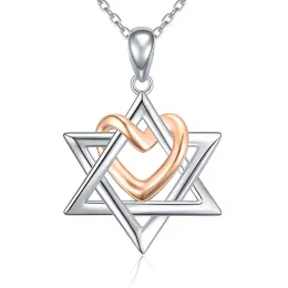 Halsband Xiaojing 925 Sterling Silver Star of David med Rose Gold Color Love Heart Pendants Halsband för kvinnor Fashion Jewelry Gift