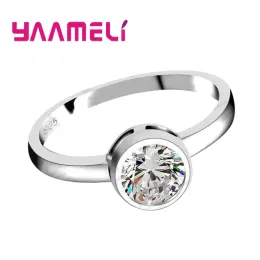 Bande Promozione Fashion Round Crystal Wedding Engagement 925 Sterling Silver Rings for Women Anniversary Finger Ring Jewelry