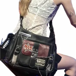 Kobiety Y2K Torba na ramię Fi Cains Designer torby grunge skórzane estetyczne torebki krzyżowe Hiphop Street Style Cool Girl P6GJ#