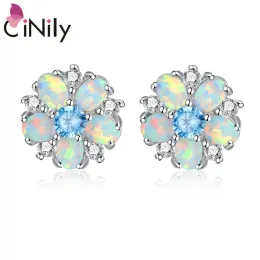 Earrings CiNily Garden Flower Shape Fire Opal 925 Sterling Silver Stud Earrings for Party Women Girls Fine Jewelry Earring OH464749