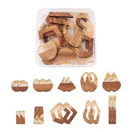 kits 20pcs/box Resin & Walnut Wood Pendants for Drop Earrings Making with Earring Hooks Jump Rings Handmade Wooden Earrings Kit