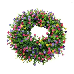 Decorative Flowers 35cm Artificial Wildflower Wreath Handmade Colorful Spring Summer Floral Garland Background Wall Window Front Door