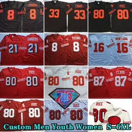 Custom 75th Throwback 80 Jerry Rice 1962 Maglie da calcio 16 Joe Montana 42 Ronnie Lott 21 Deion Sanders 8 Steve Young 87 Dwight Clark 33 Roger Craig 85 George Kittle