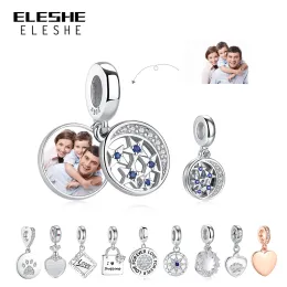 Strands ELESHE Custom Photo Bead 925 Sterling Silver Hollow Star Round Dangle Charm Fit Original Bracelet DIY Personalized Jewelry