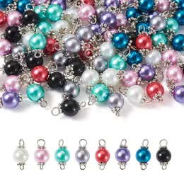 Strands 100pcs Colorful Glass Pearl Ball Bead Connector Charms with Double Loops Daisy Spacer Beads Bracelet Necklace DIY Jewelry Making