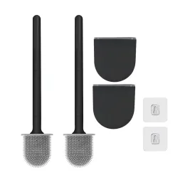 Titulares escovas de vaso sanitário premium titulares 2 embalagem de parede (sem orifícios de perfuração) pincel de silicone de limpador profundo preto preto