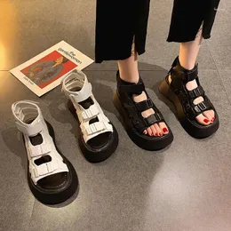 Sandaler Creepers Doubke Buckle Band Gladiator Women 2024 Ins Summer Platform Shoes Woman Thicken Soled Hookloop Sandalias Mujer