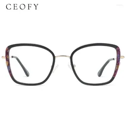 Óculos de sol Frames CEOFY 2024 MULHERES ACETATE METAL METAL ELESSES COMPRETO DE CATO ELETO CATO MOOPIA RETRO MOOPIA VIDROS OPTICOS DE MYOPIA