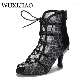 Dance Shoes WUXIJIAO Black Lace Up High Top Women Sandals Sexy Jazz Heels Indoor Latin Cha