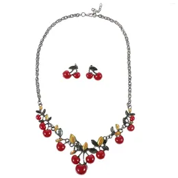 Halskette Ohrringe Set Cherry Jewelry Girls Valentinstag Geschenk für Frauen süße Dangle