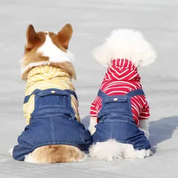 Dog Apparel Style Autumn e Winter Pet Clothing Denim listrado Denim Roupas de cachorrinho de macacão