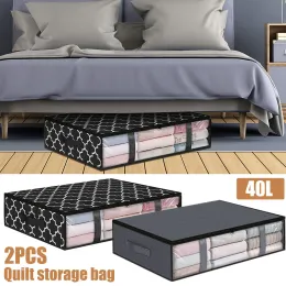 Sacos 2pcs sob sacos de armazenamento de cama 40l Contêineres de armazenamento subordinados com alças reforçadas com zíper para caixas de armazenamento não tecidas STORA dobrável