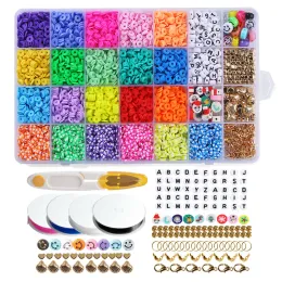 Bileklik 6mm Renkli Polimer Kil Boncukları Kit Disk Düz Yuvarlak Heishi Cips DIY Boho Kolyeler İçin Gevşek Aralayıcı Boncuk Set Yapma