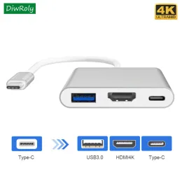 Hubs 3 in 1 Tipo C a HDMicompatible 1080p USB C Converter Hub per Huawei USB 3.1 Thunderbolt 3 Tipo C Interruttore a HDMicompatible